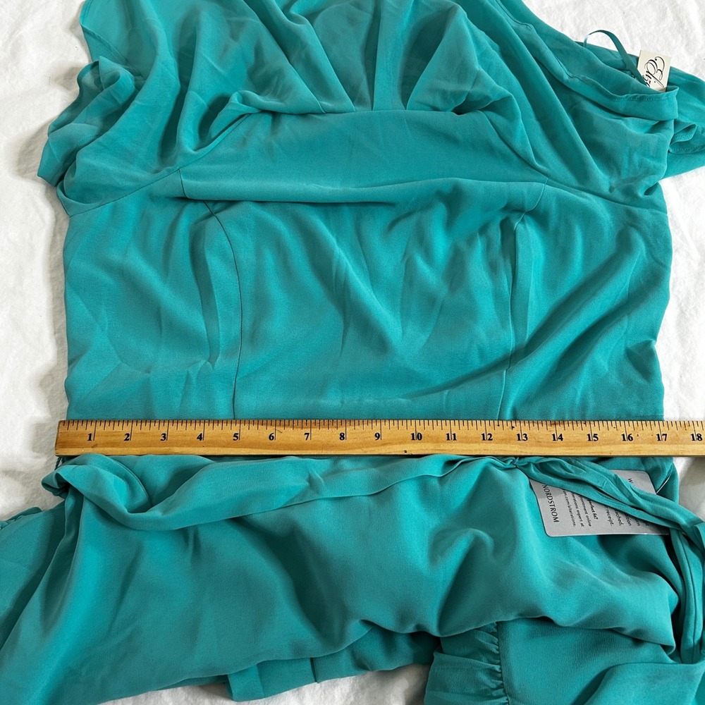 NWT Eliza J Halter Popover Mini Dress Womens 14 Turquoise Chiffon Ruffle Wedding - Picture 10 of 14
